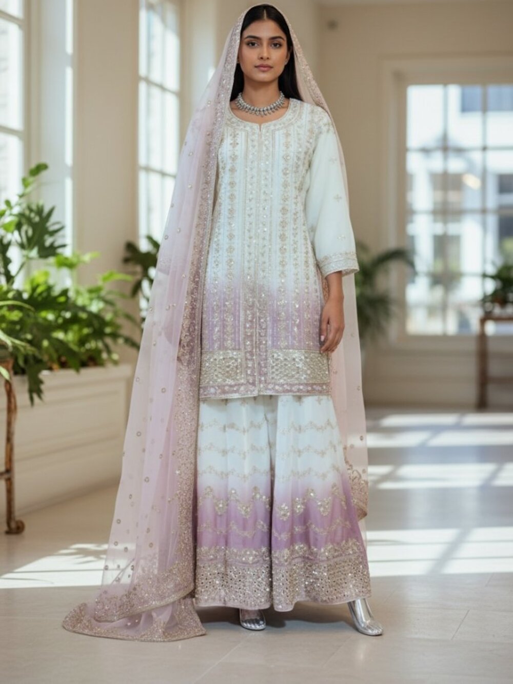 Star Georgette Russian Plazo Dress, Cultural Wear for Women